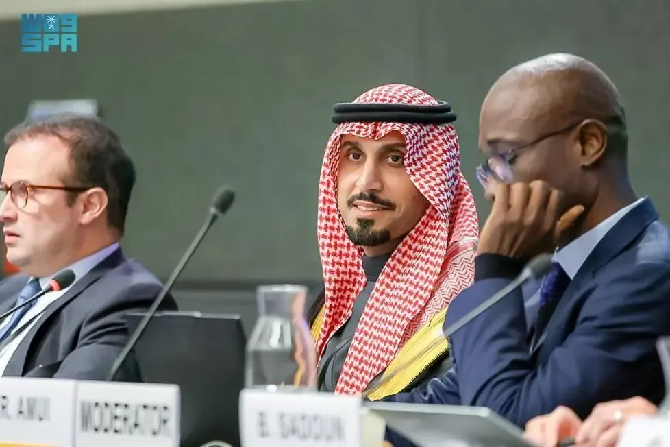 Saudi Arabian official in traditional attire attending the 21st Annual General Meeting of the Intergovernmental Forum on Mining (IGF) in Geneva, Switzerland.