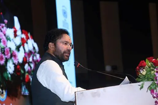 Union Minister G. Kishan Reddy addressing the audience at the Geological Survey of India's 175th anniversary international seminar in Jaipur.
