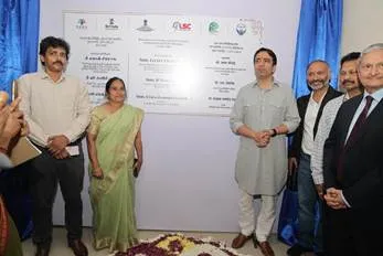 Union Minister Shri Jayant Chaudhary and officials standing on stage during the inauguration of the Centre of Logistics Training for Excellence in Hyderabad.