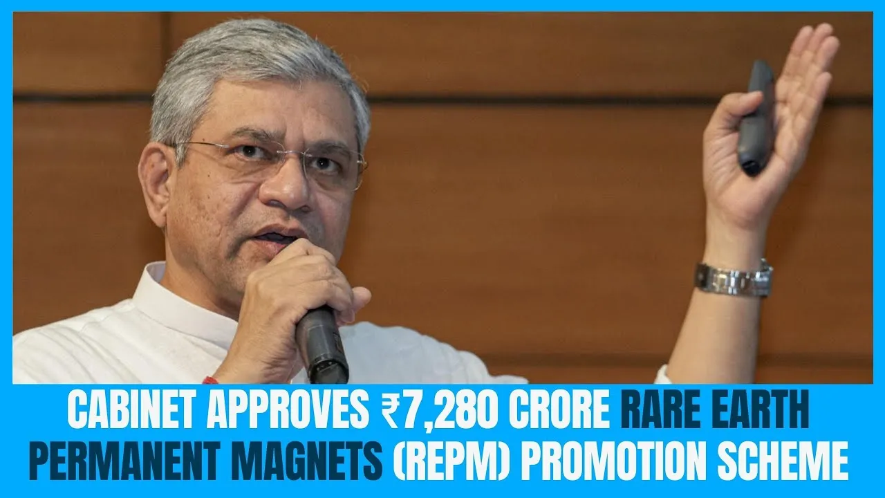 Union Minister Ashwini Vaishnaw speaking at an event while announcing the Cabinet approval of ₹7,280 crore scheme for manufacturing Rare Earth Permanent Magnets (REPM) in India.