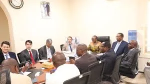 IMF mission team led by Christian Saborowski meets with Sierra Leonean government officials, including Finance Minister Bangura and Central Bank Governor Stevens, during discussions on the first and second reviews of the Extended Credit Facility in Freetown, October 2025.