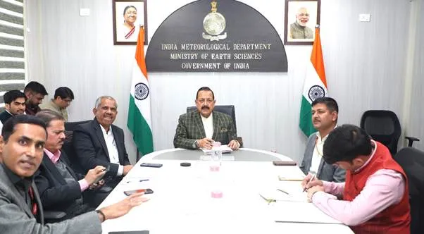 Union Minister Dr. Jitendra Singh chairs a high-level review meeting on Mission Mausam at India Meteorological Department headquarters with MoES and IMD officials, New Delhi.