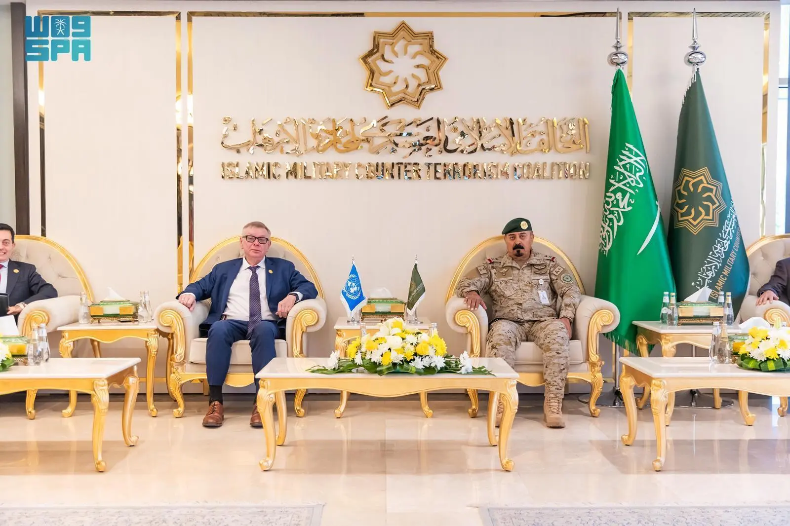 Major General Mohammed Al-Moghedi, Secretary General of the Islamic Military Counter Terrorism Coalition (IMCTC), meets with Acting UN Under-Secretary-General for Counter-Terrorism Alexandre Zouev at IMCTC headquarters in Riyadh, Saudi Arabia.